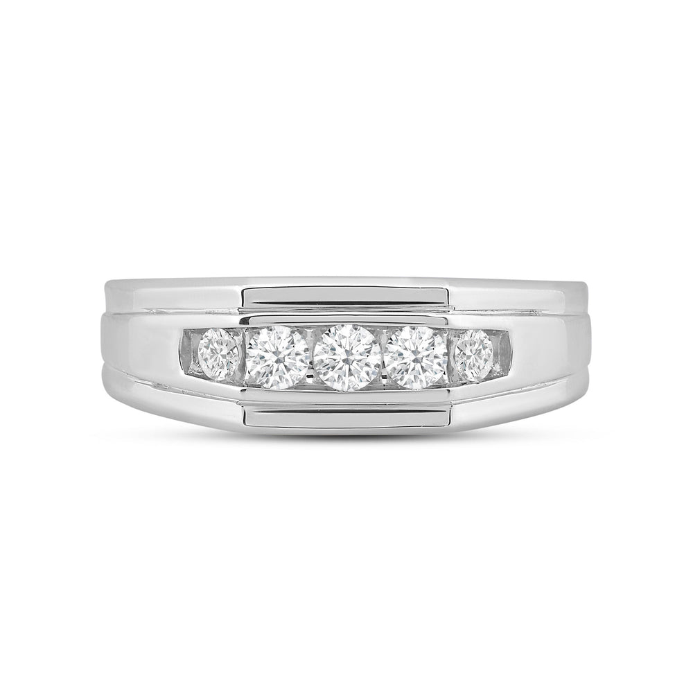 5 Stone Stepped Mens' Ring with Jan Cut Diamond in 14KT Platinum / Lab / 02 view 1
