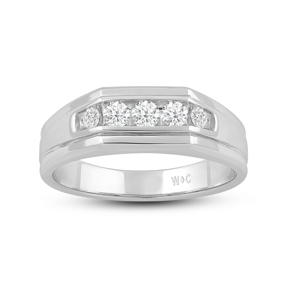 5 Stone Stepped Mens' Ring with Jan Cut Diamond in 14KT Platinum / Lab / 02 view 2
