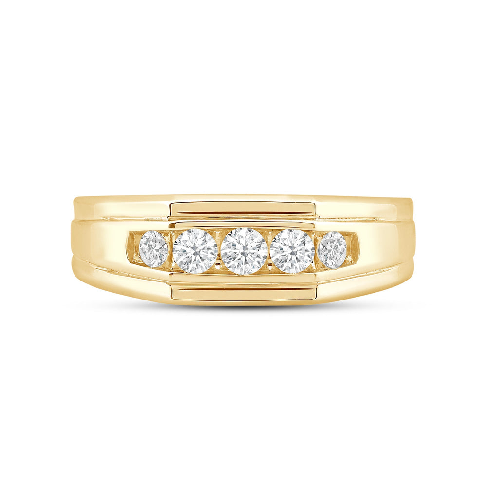 5 Stone Stepped Mens' Ring with Jan Cut Diamond in 14KT Yellow Gold / Lab / 02 view 1
