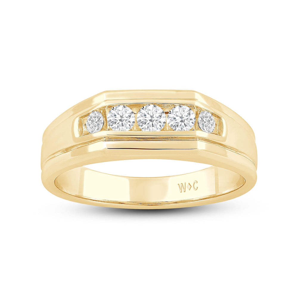 5 Stone Stepped Mens' Ring with Jan Cut Diamond in 14KT Yellow Gold / Lab / 02 view 2
