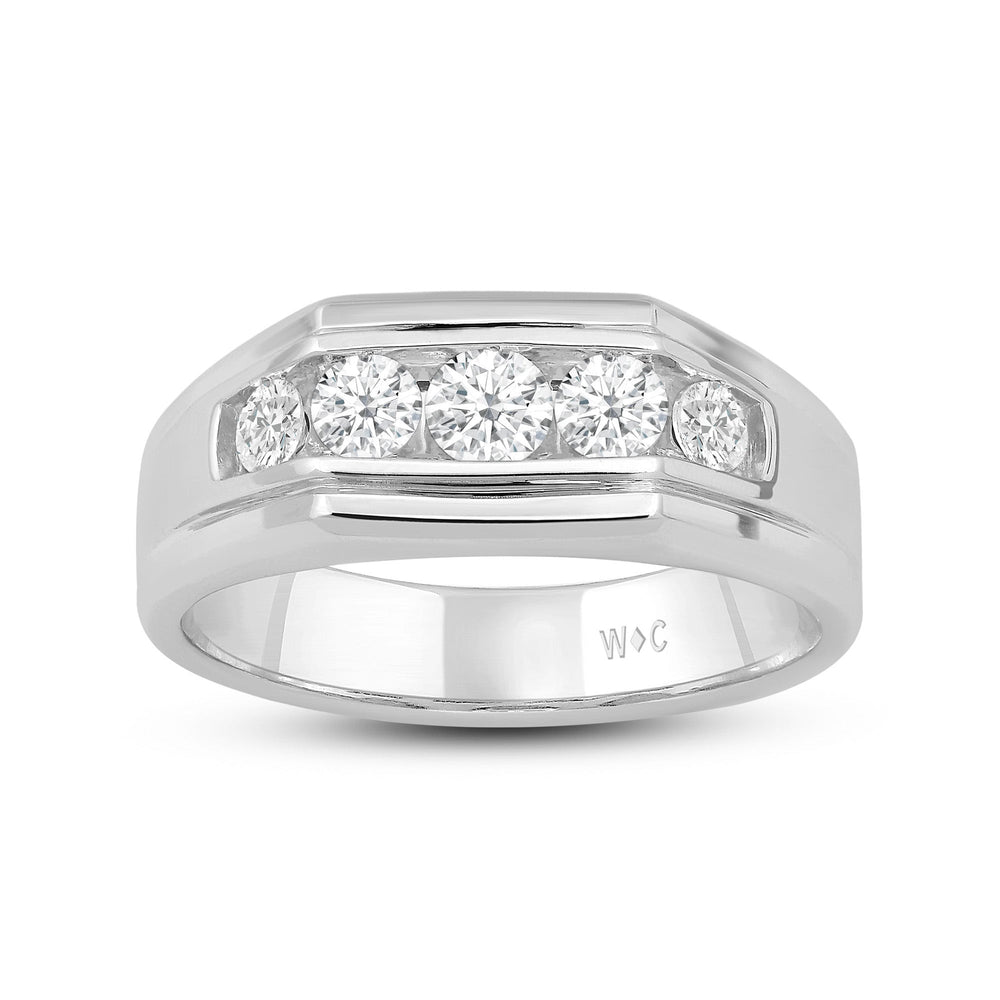 5 Stone Stepped Mens' Ring with Platinum / Lab / 1 Cut Diamond in 14KT Platinum / Lab / 1 view 2

