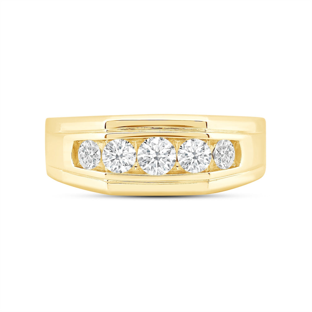 5 Stone Stepped Mens' Ring with 18KT Yellow Gold / Lab / 1 Cut Diamond in 14KT Yellow Gold / Lab / 1 view 1
