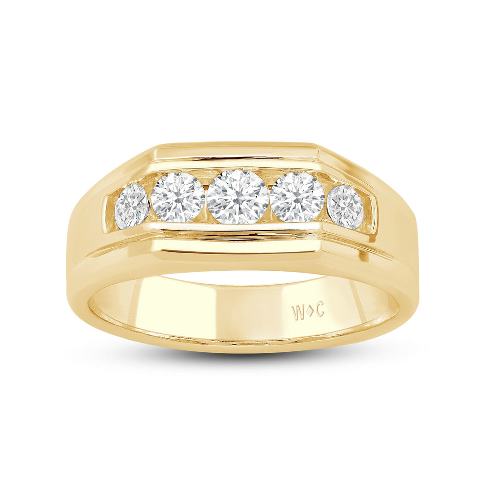 5 Stone Stepped Mens' Ring with 18KT Yellow Gold / Lab / 1 Cut Diamond in 14KT Yellow Gold / Lab / 1 view 2
