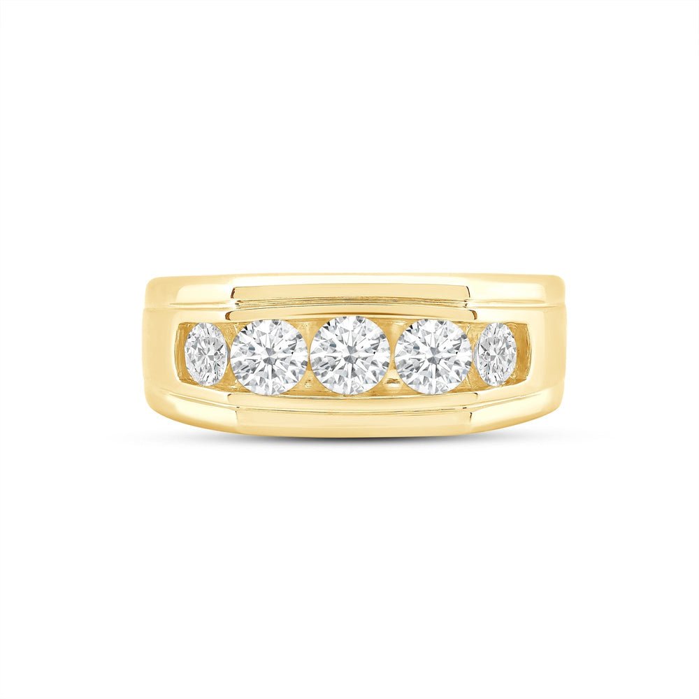 5 Stone Stepped Mens' Ring with 18KT Yellow Gold / Lab / 1 1/2 Cut Diamond in 14KT Yellow Gold / Lab / 1 1/2 view 1
