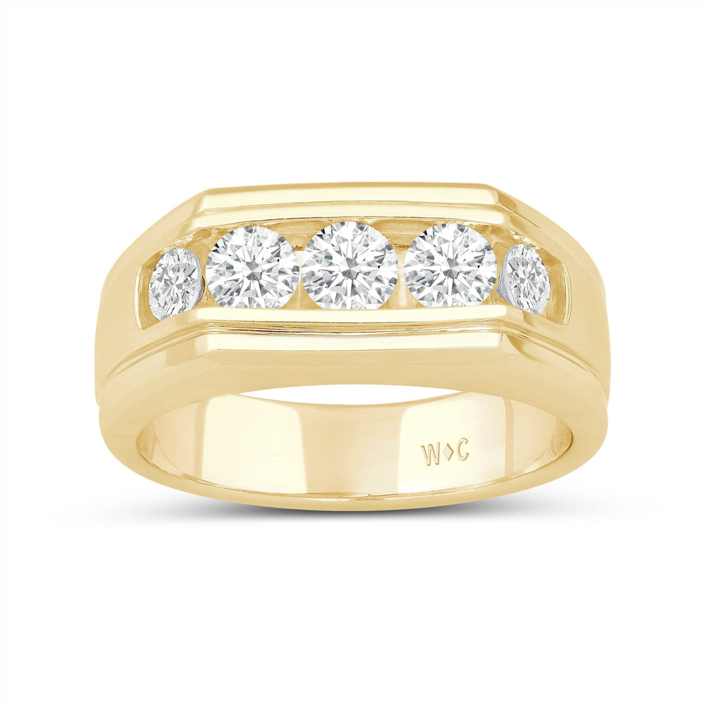 5 Stone Stepped Mens' Ring with 18KT Yellow Gold / Lab / 1 1/2 Cut Diamond in 14KT Yellow Gold / Lab / 1 1/2 view 2
