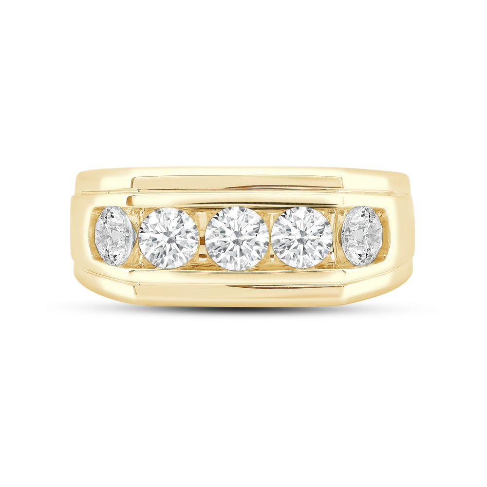 5 Stone Stepped Mens' Ring with 18KT Yellow Gold / Lab / 2 Cut Diamond in 14KT Yellow Gold / Lab / 2 view 1
