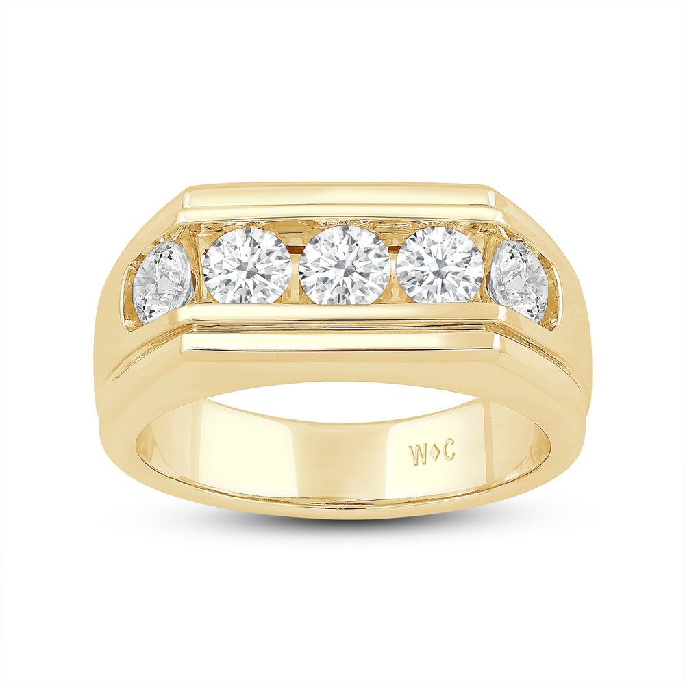 5 Stone Stepped Mens' Ring with 18KT Yellow Gold / Lab / 2 Cut Diamond in 14KT Yellow Gold / Lab / 2 view 2
