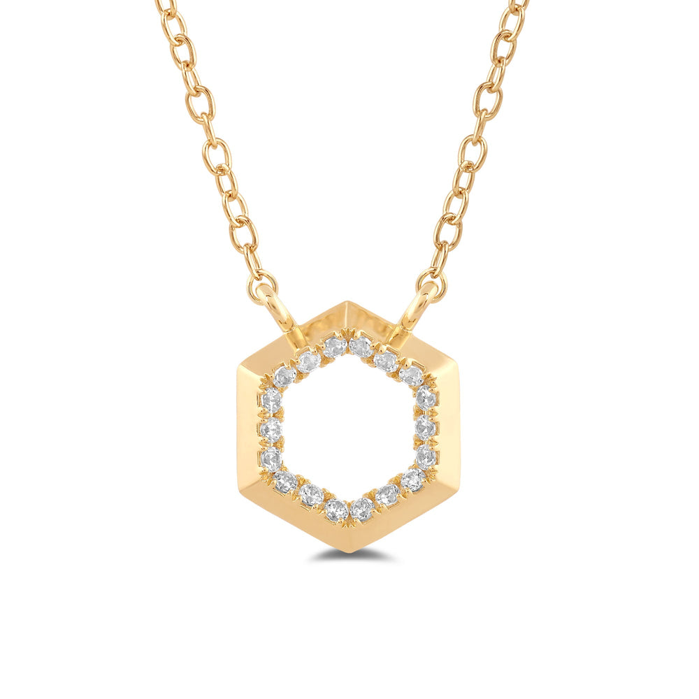 Petite Hexagon Geometry Necklace with 14KT Yellow Gold / Lab / 1/8 Cut Diamond in 14KT Yellow Gold / Lab / 1/8 view 4
