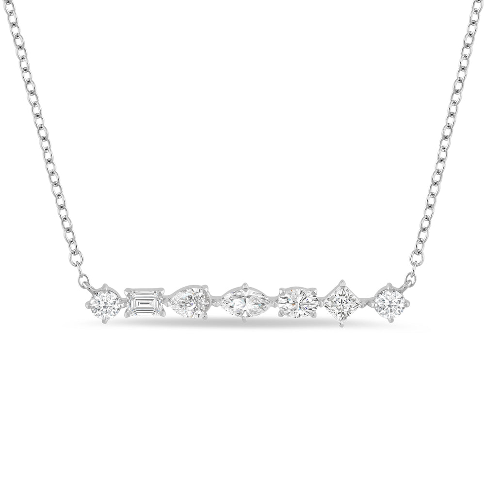 Mixed Fancy Shapes Lab Created Diamond Bar Necklace with 14KT White Gold / Lab / 1 Cut Diamond in 14KT White Gold / Lab / 1 view 2
