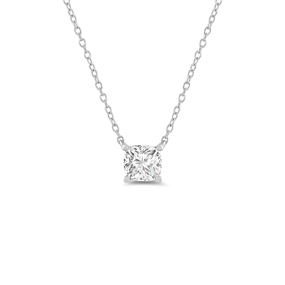 4 Prong Basket Lab Created Diamond Cushion Solitaire Necklace with Lab Cut Diamond in 14KT White Gold view 1
