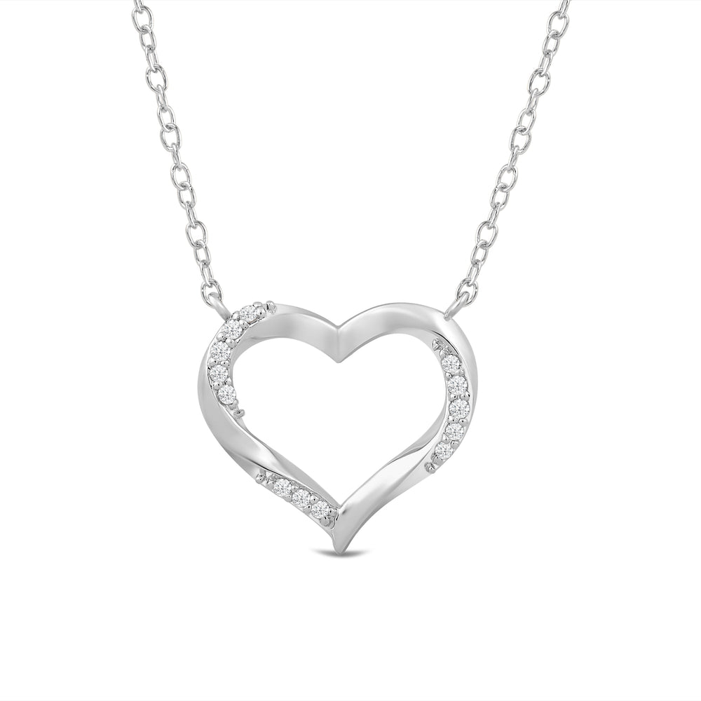 Twisted Lab Created Diamond Studded Heart Necklace with 14KT White Gold / Lab / 1/10 Cut Diamond in 14KT White Gold / Lab / 1/10 view 4
