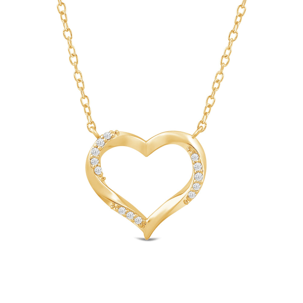 Twisted Lab Created Diamond Studded Heart Necklace with 14KT Yellow Gold / Lab / 1/10 Cut Diamond in 14KT Yellow Gold / Lab / 1/10 view 4
