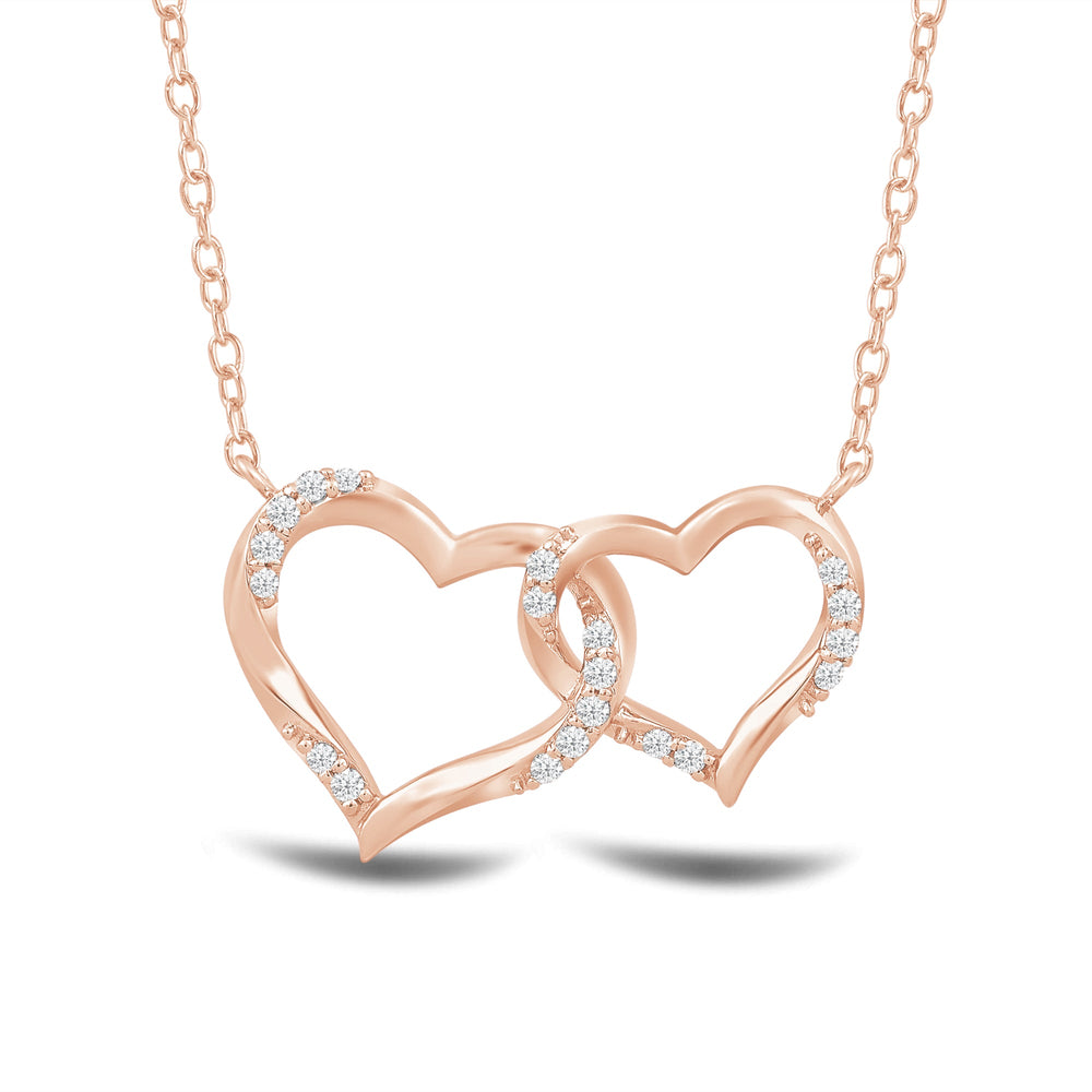 Twisted Lab Created Diamond Studded Interlocked Heart Necklace with 14KT Rose Gold / Lab / 1/10 Cut Diamond in 14KT Rose Gold / Lab / 1/10 view 4
