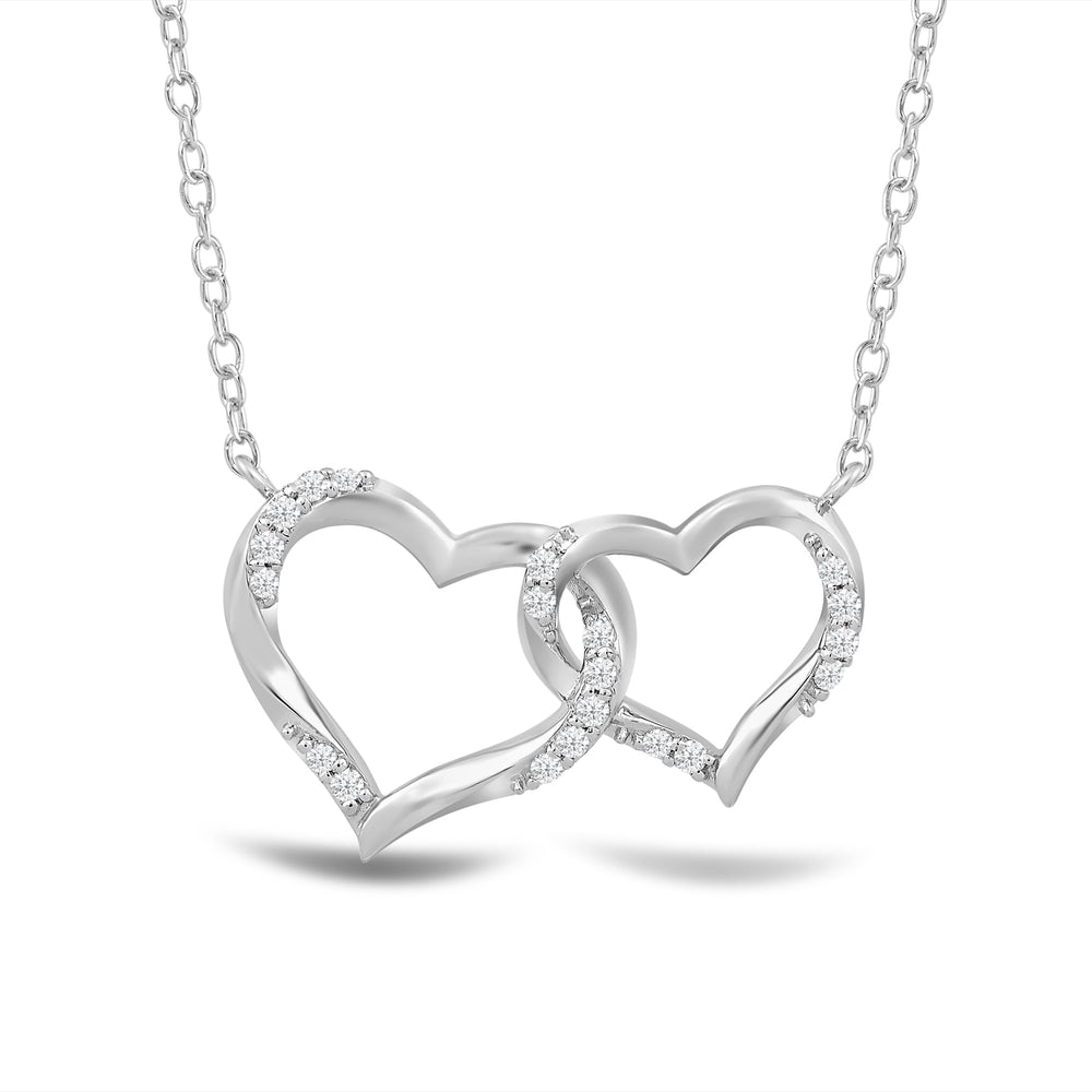 Twisted Lab Created Diamond Studded Interlocked Heart Necklace with 14KT White Gold / Lab / 1/10 Cut Diamond in 14KT White Gold / Lab / 1/10 view 4
