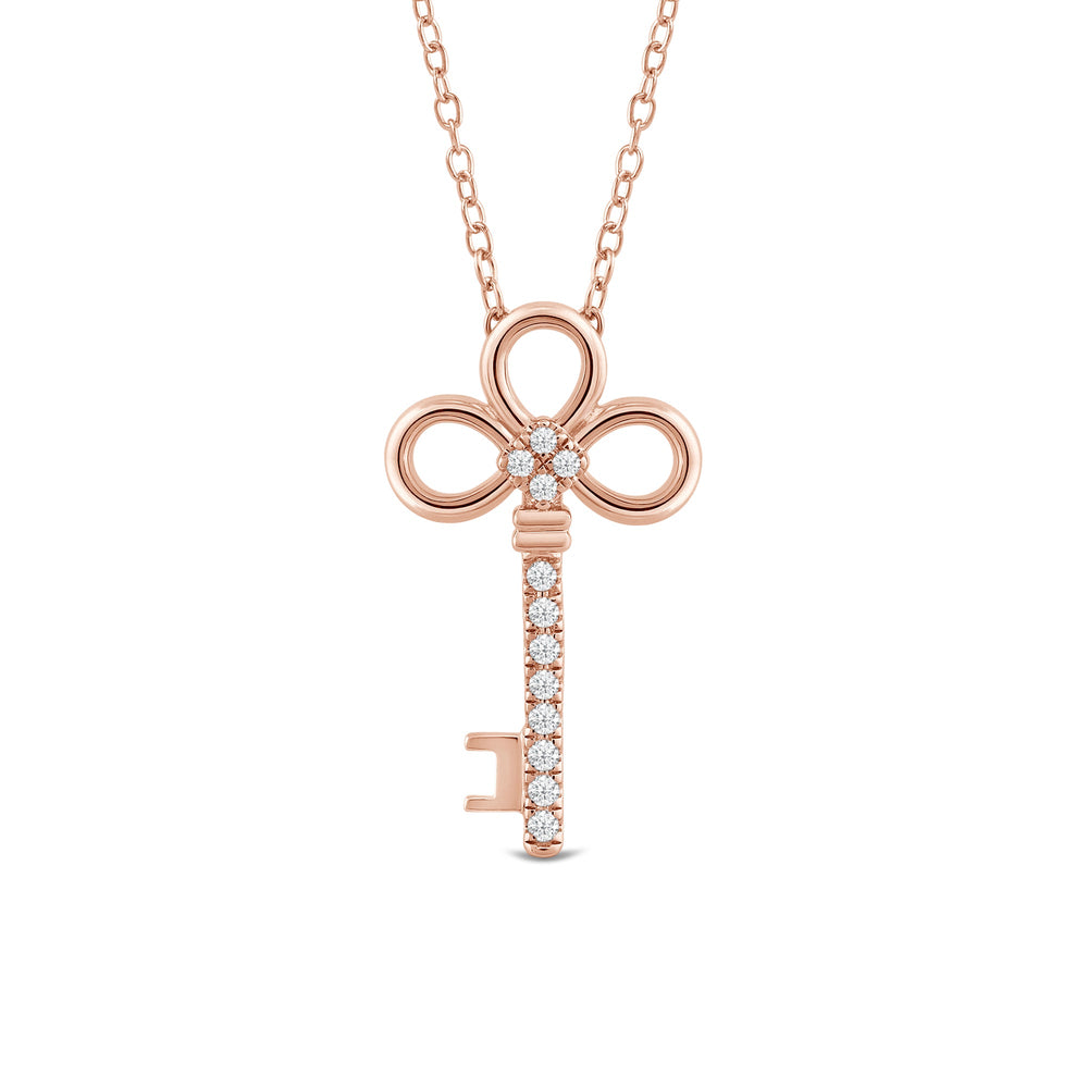 Vintage Lab Created Diamond Key Necklace with 14KT Rose Gold / Lab / 1/10 Cut Diamond in 14KT Rose Gold / Lab / 1/10 view 4
