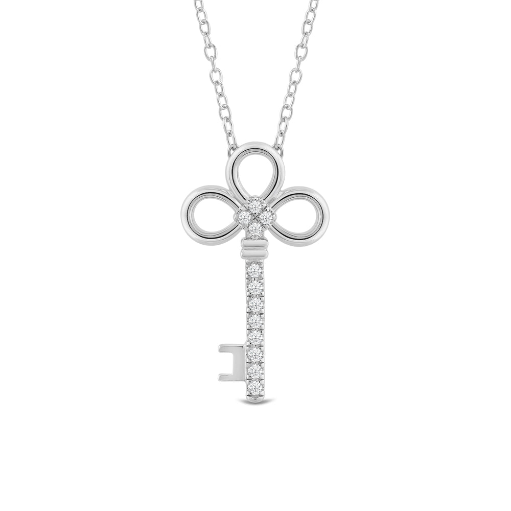 Vintage Lab Created Diamond Key Necklace with 14KT White Gold / Lab / 1/10 Cut Diamond in 14KT White Gold / Lab / 1/10 view 4
