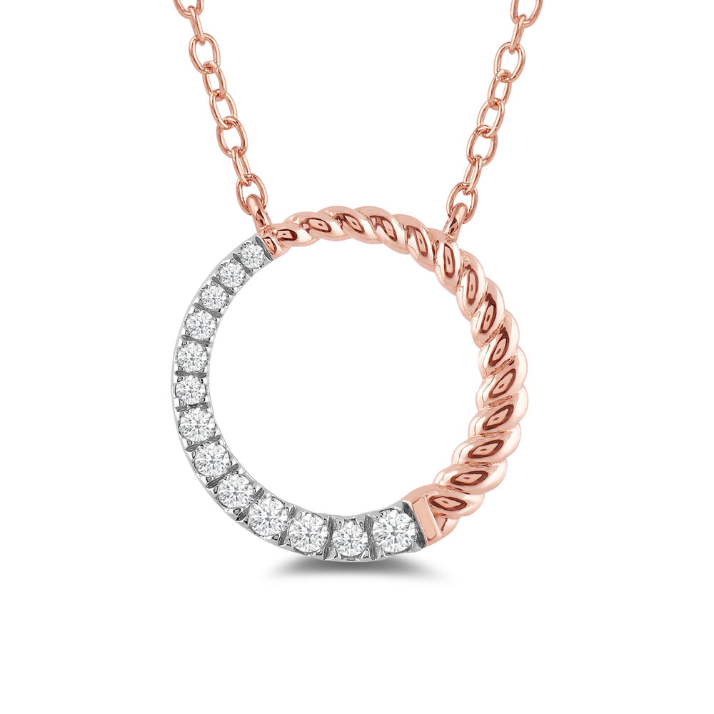 Rope & Graduating Diamond Line Round Pendant with 14KT Rose Gold / Lab / 1/6 Cut Diamond in 14KT Rose Gold / Lab / 1/6 view 2
