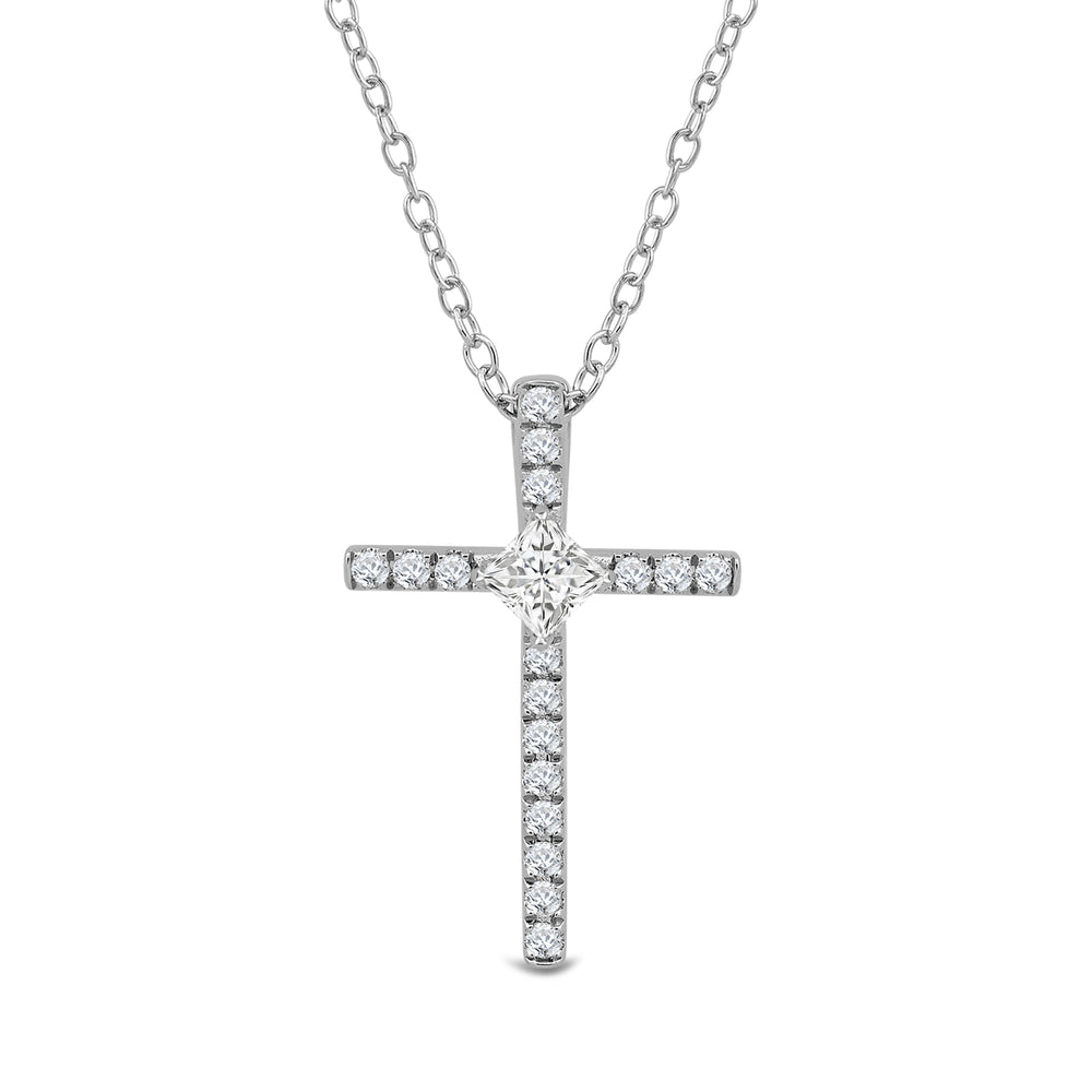 Kite Set Princess Lab Created Diamond Cross Pendant with 14KT White Gold / Lab / 1/5 Cut Diamond in 14KT White Gold / Lab / 1/5 view 2
