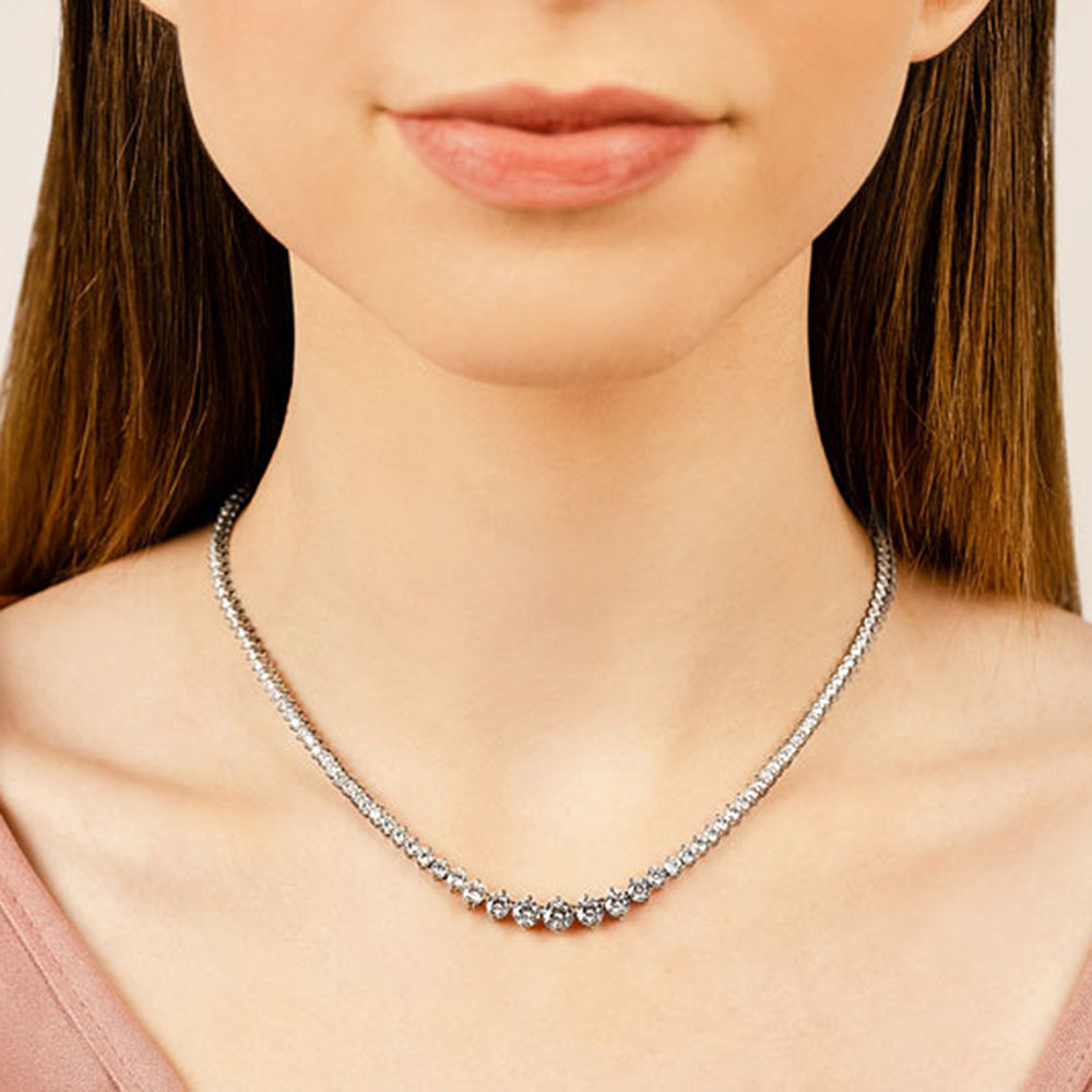 Model Wearing Two-Prong Tapering Diamond Shiny Link Necklace view