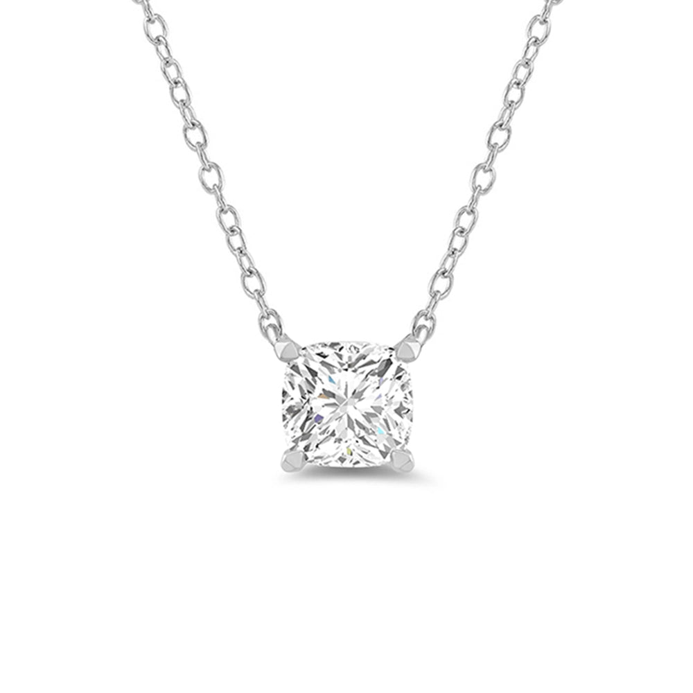 4 Prong Basket Lab Created Diamond Cushion Solitaire Necklace with Lab Cut Diamond in 14KT White Gold view 4

