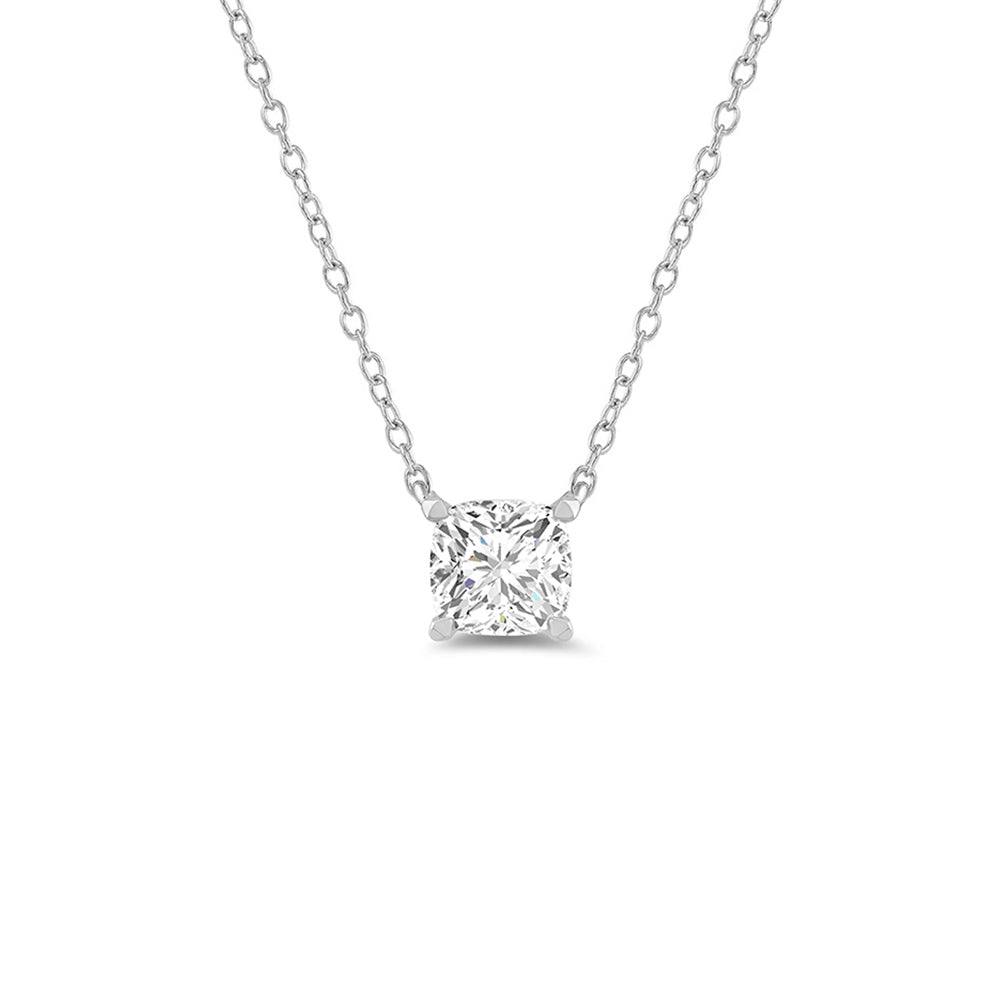 4 Prong Basket Lab Created Diamond Cushion Solitaire Necklace with Lab Cut Diamond in 14KT White Gold view 1
