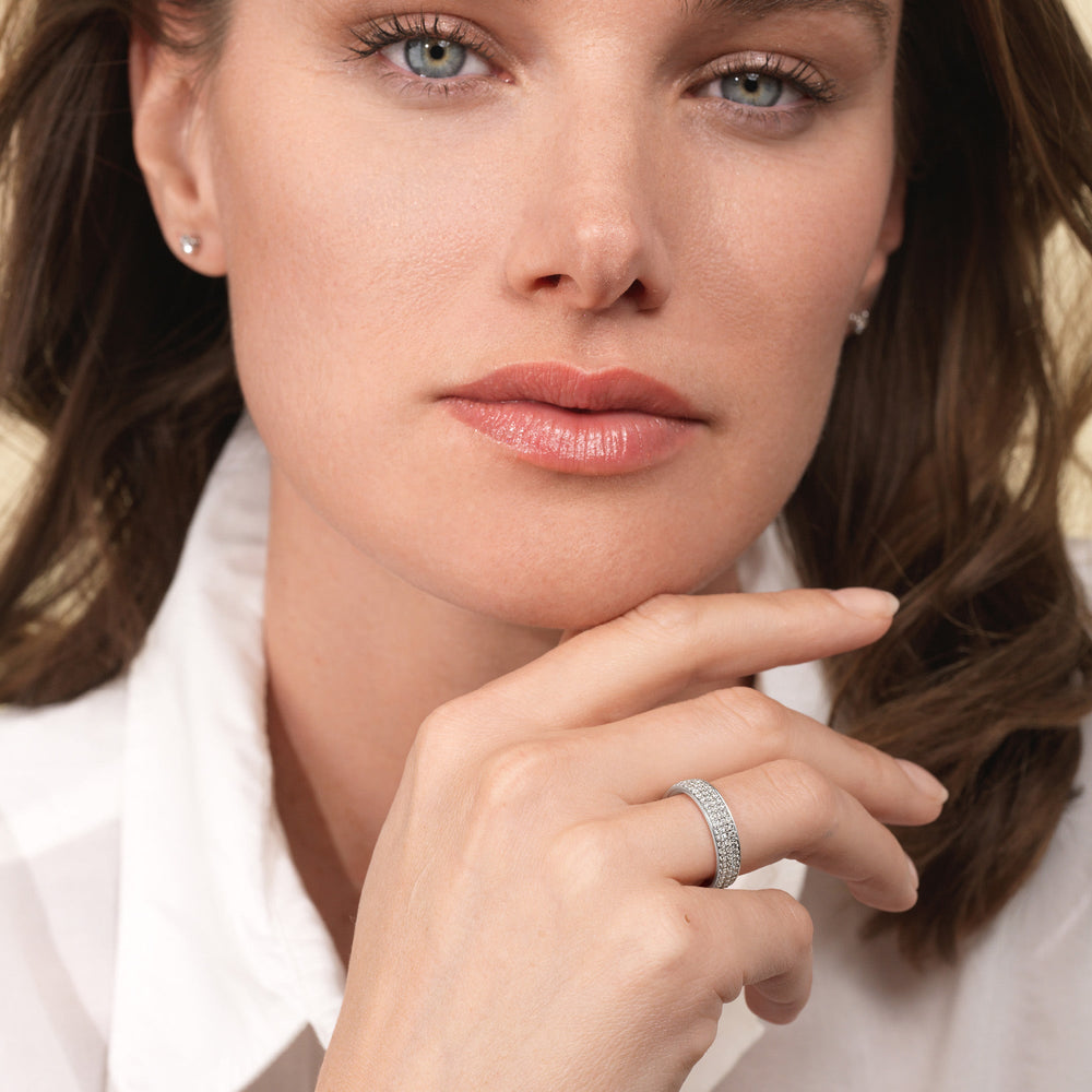 Model Wearing Triple Row Diamond Eternity Ring view