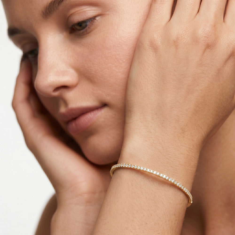 The Gia Pavé Bangle with Lab Cut Diamond in 14KT White Gold view 2
