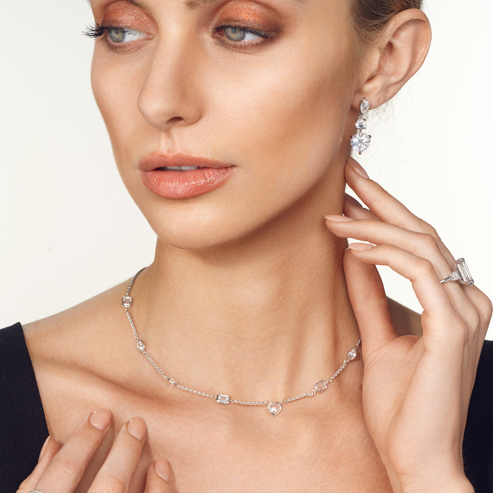 Model Wearing Fancy Cut Stationed Necklace view