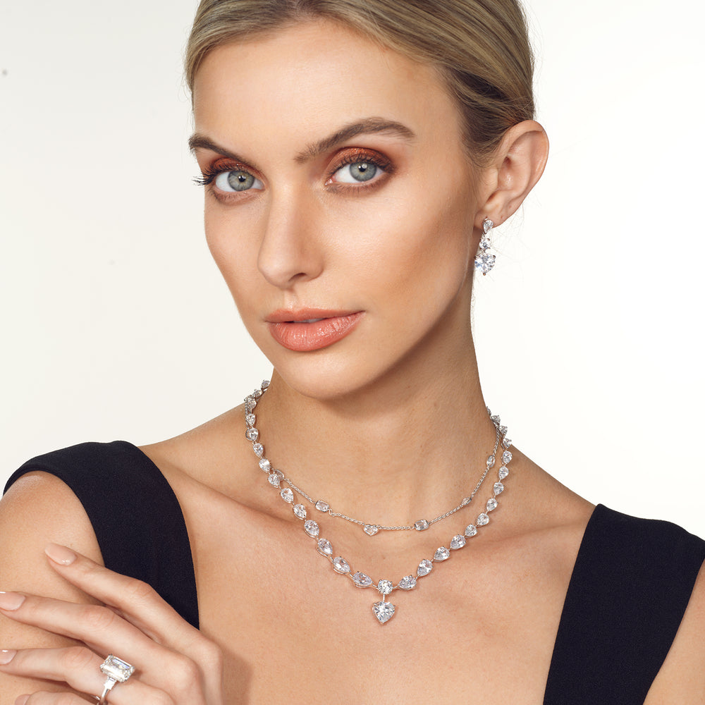 Model Wearing Fancy Cut Stationed Necklace view