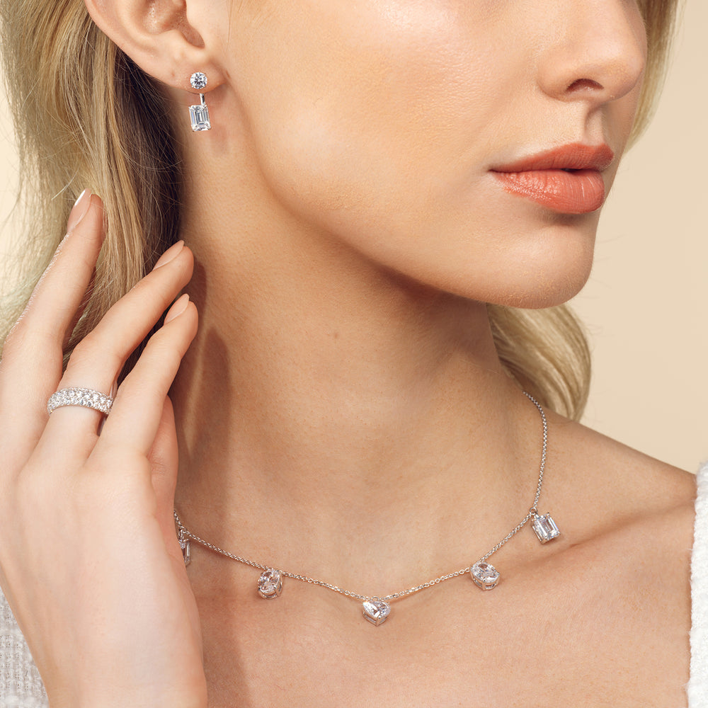 Model Wearing Multi Shape Station Diamond Necklace view