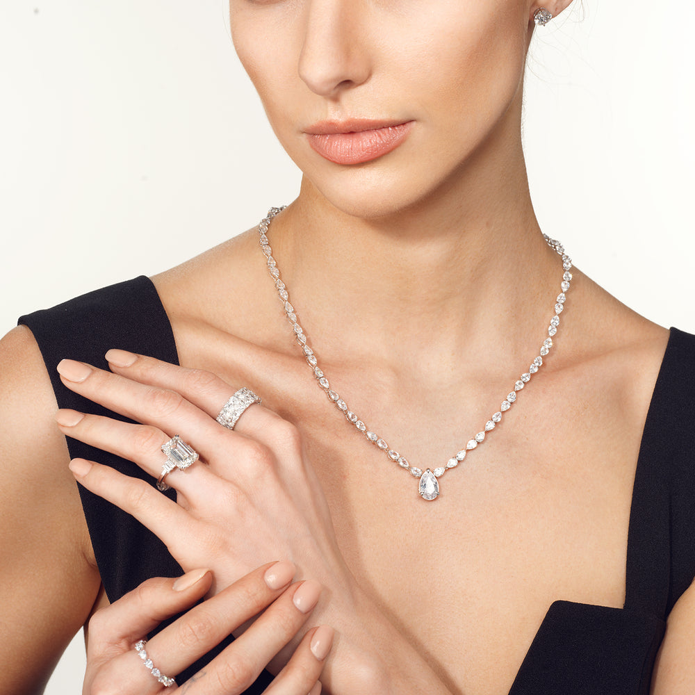 Multi Shape Three Row Layered Statement Diamond Necklace with 14KT Rose Gold / Lab / 70 3/4 Cut Diamond in 14KT Rose Gold / Lab / 70 3/4 view 7
