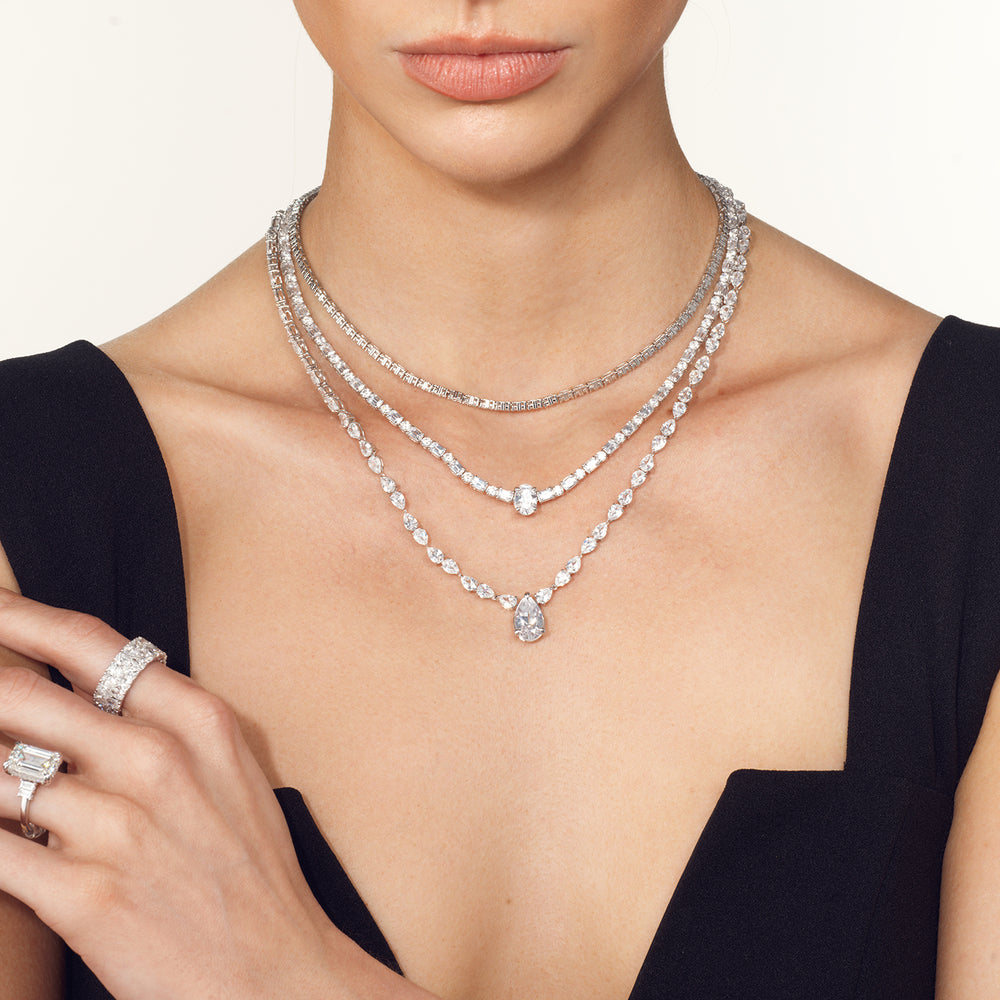 Multi Shape Three Row Layered Statement Diamond Necklace with 14KT Rose Gold / Lab / 70 3/4 Cut Diamond in 14KT Rose Gold / Lab / 70 3/4 view 8
