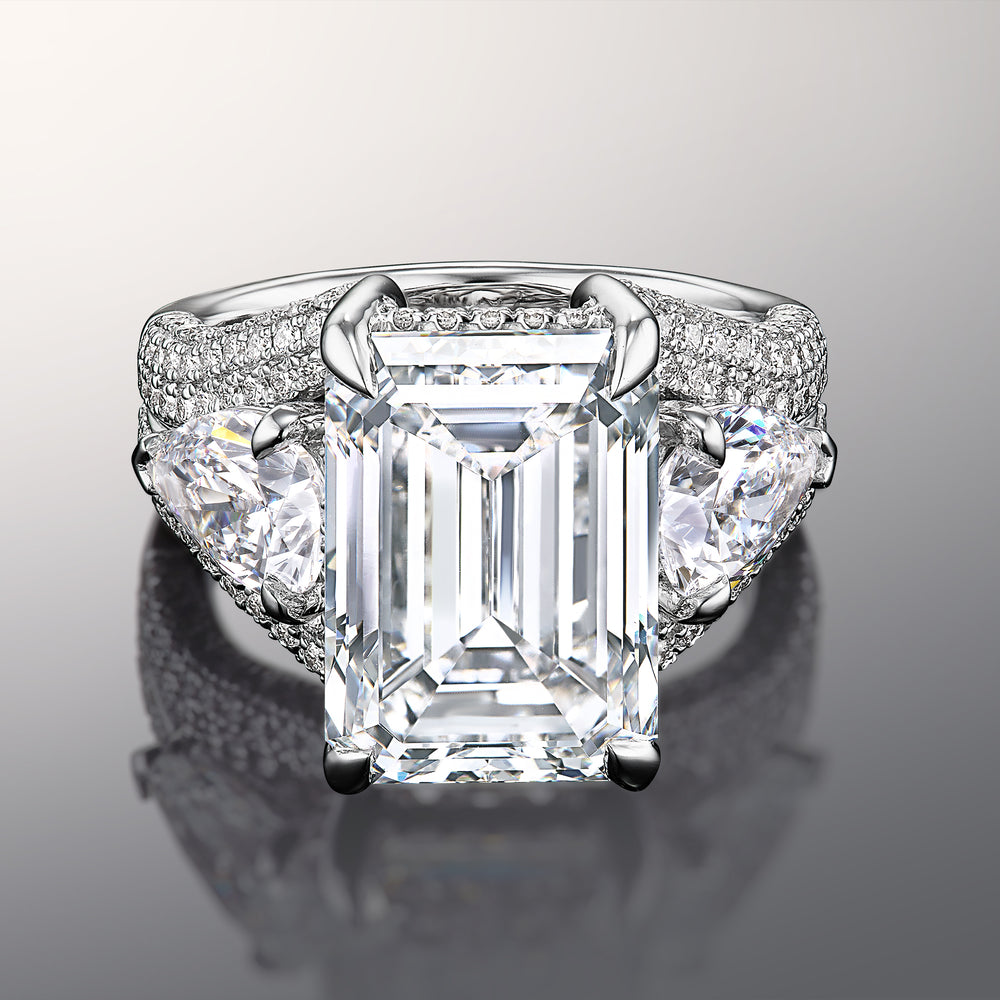 The Kahlo Reserve Rings with Emerald Cut Diamond in 14KT Platinum view 1
