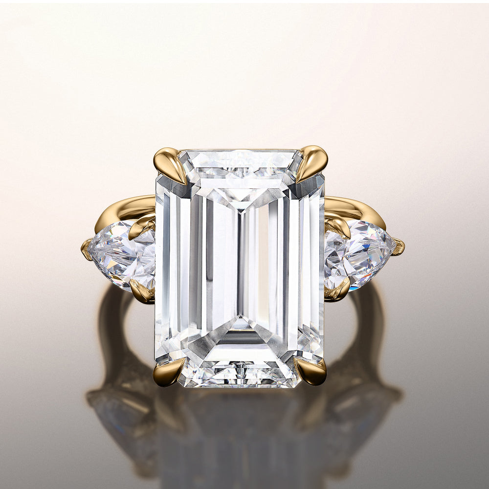 The Wood Ring with Emerald Cut Diamond in 14KT Yellow Gold view 1
