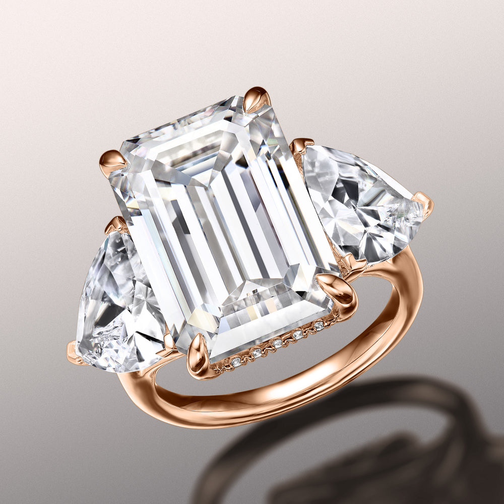 The Michelangelo Reserve Rings with Emerald Cut Diamond in 14KT Rose Gold view 2
