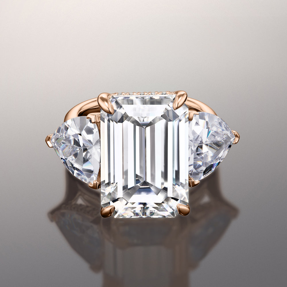 The Michelangelo Reserve Rings with Emerald Cut Diamond in 14KT Rose Gold view 1
