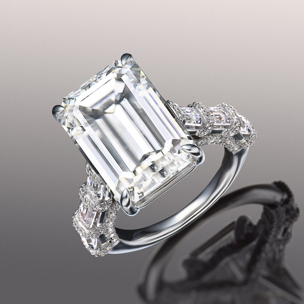 The Magritte Reserve Rings with Emerald Cut Diamond in 14KT Platinum view 3
