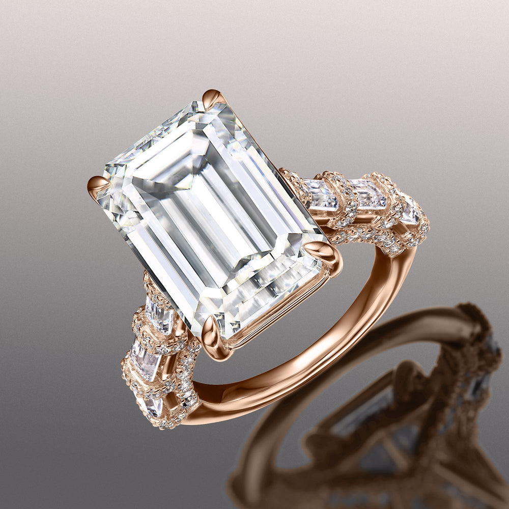 The Magritte Ring with Emerald Cut Diamond in 14KT Rose Gold view 2
