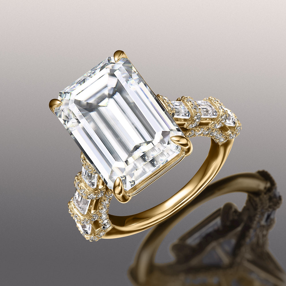 The Magritte Ring with Emerald Cut Diamond in 14KT Yellow Gold view 2
