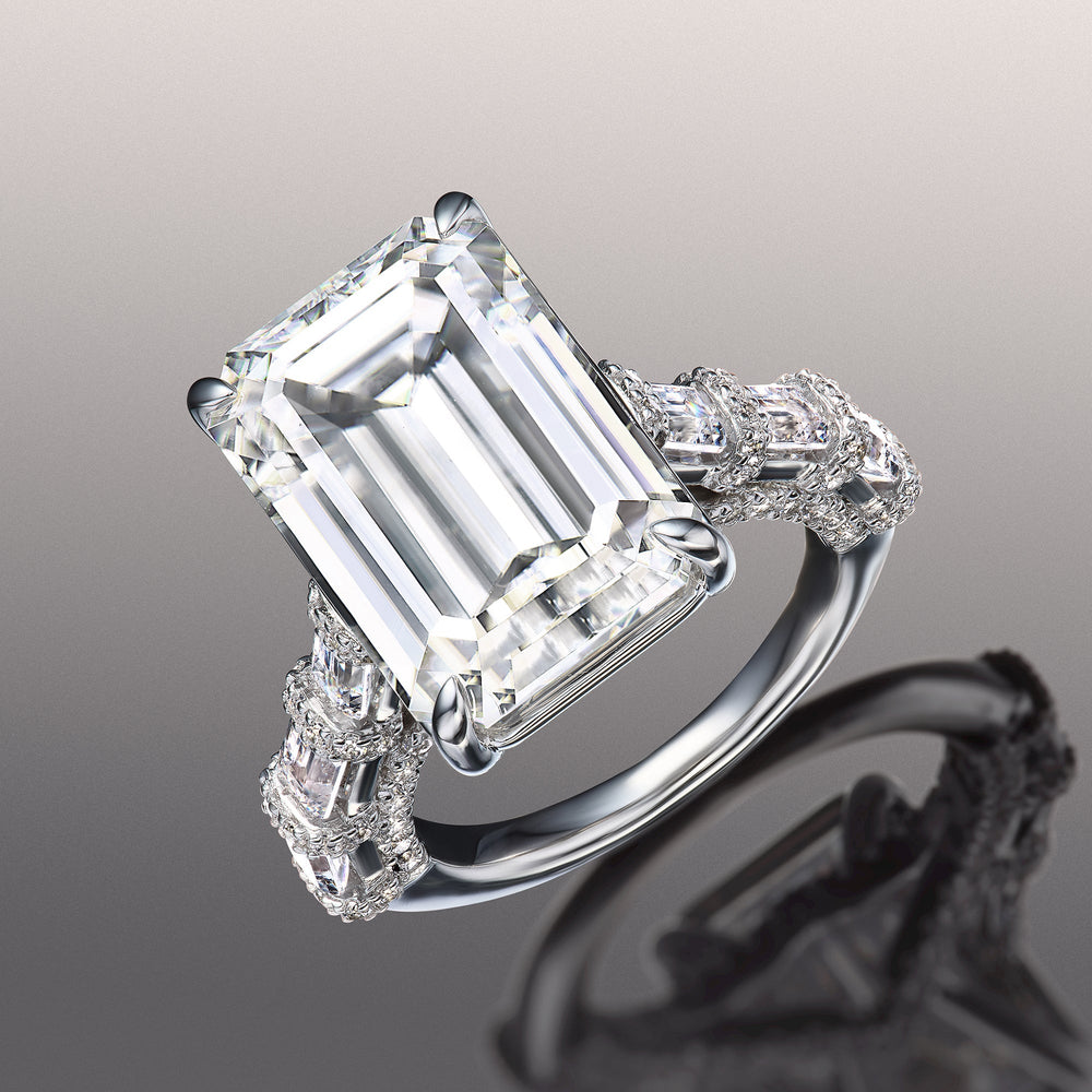 The Magritte Ring with Emerald Cut Diamond in 14KT Platinum view 2
