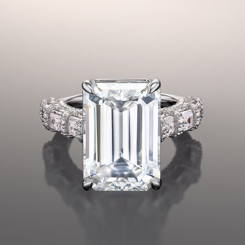 The Magritte Ring with Emerald Cut Diamond in 14KT Platinum view 1
