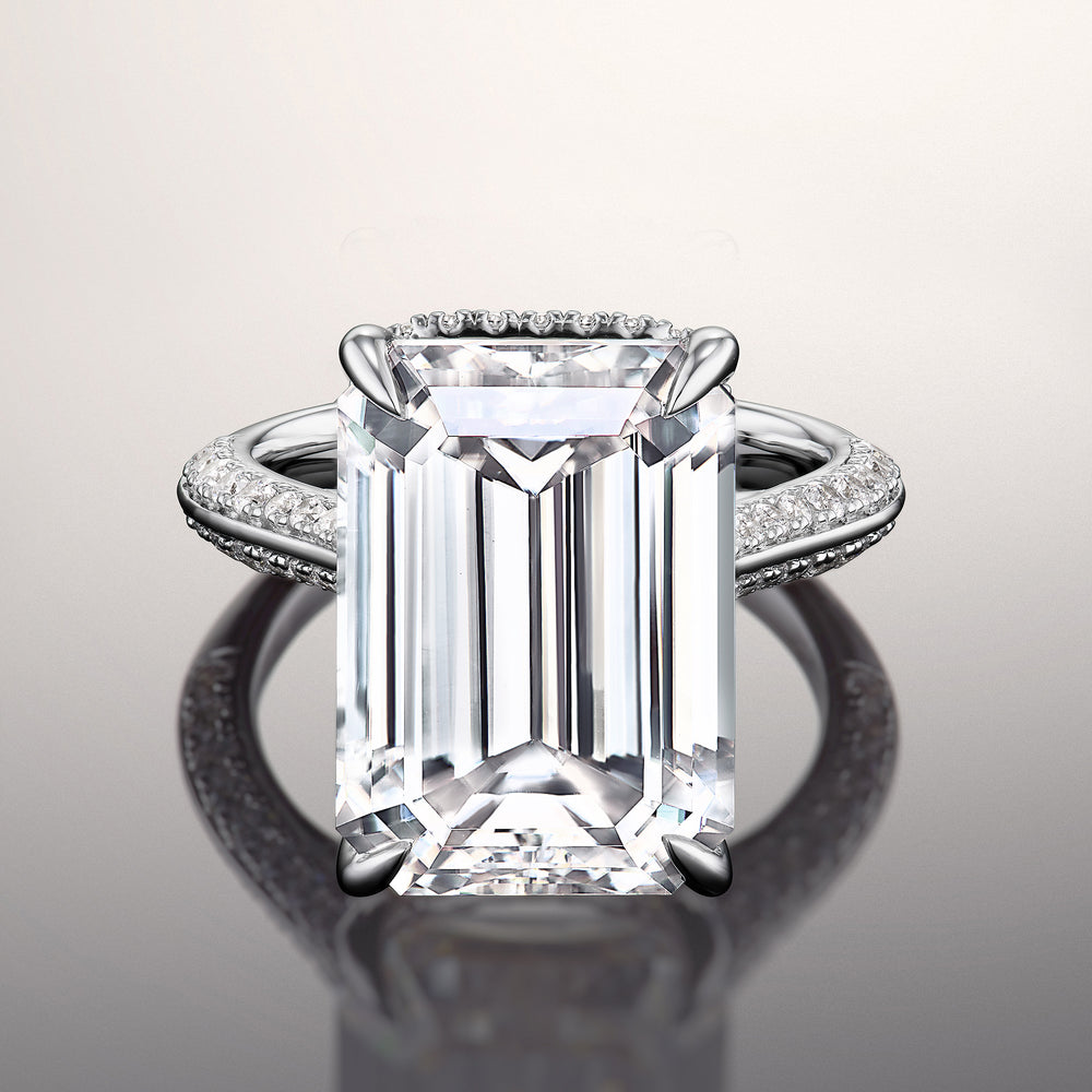 Emerald Cut The Picasso Ring with Lab Grown Diamond in 14KT White Gold view 1
