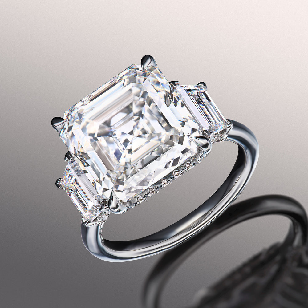 Asscher Cut The Vecellio Ring with Lab Grown Diamond in 14KT White Gold view 3
