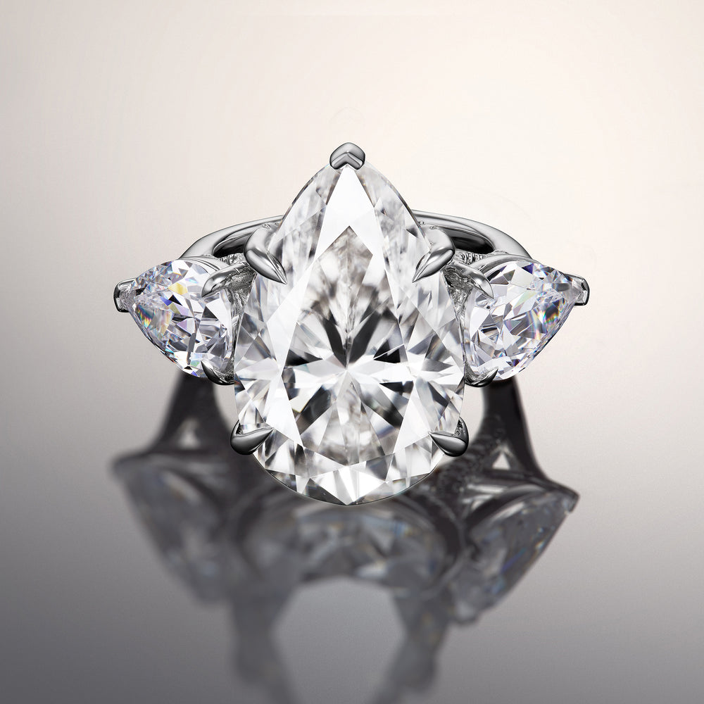 Pear Cut The da Vinci Ring with Lab Grown Diamond in 14KT White Gold view 1
