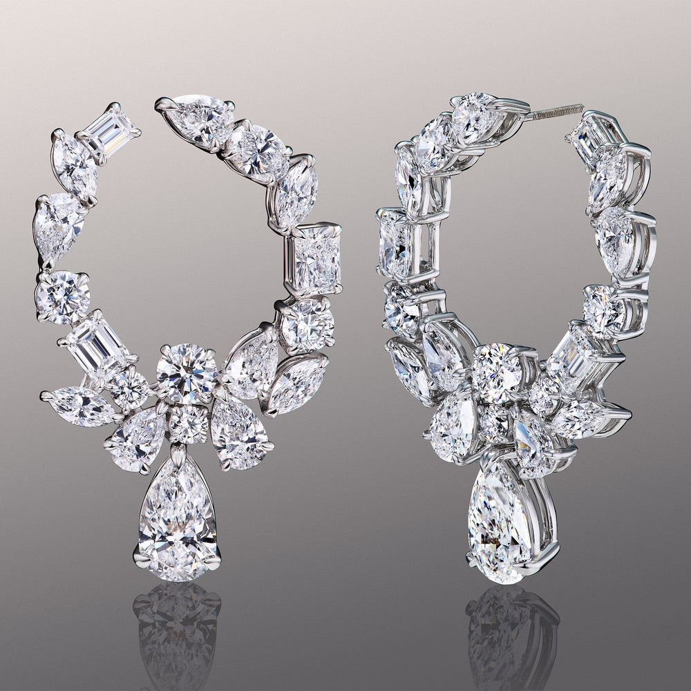 The Raphael Earrings with 18KT White Gold / Lab / 39 Cut Diamond in 14KT White Gold / Lab / 39 view 1

