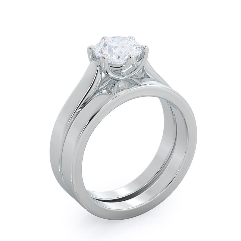 Weaved Cathedral Solitaire Wedding Band with Platinum Cut Diamond in 14KT Platinum view 3
