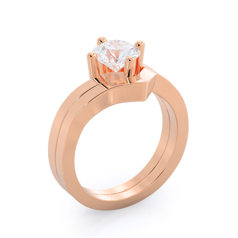 Chic East West Solitaire Diamond Wedding Band with 18KT Rose Gold Cut Diamond in 14KT Rose Gold view 4
