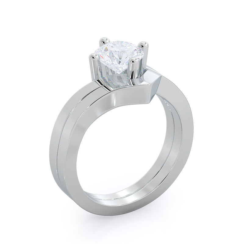 Chic East West Solitaire Diamond Wedding Band with Platinum Cut Diamond in 14KT Platinum view 4
