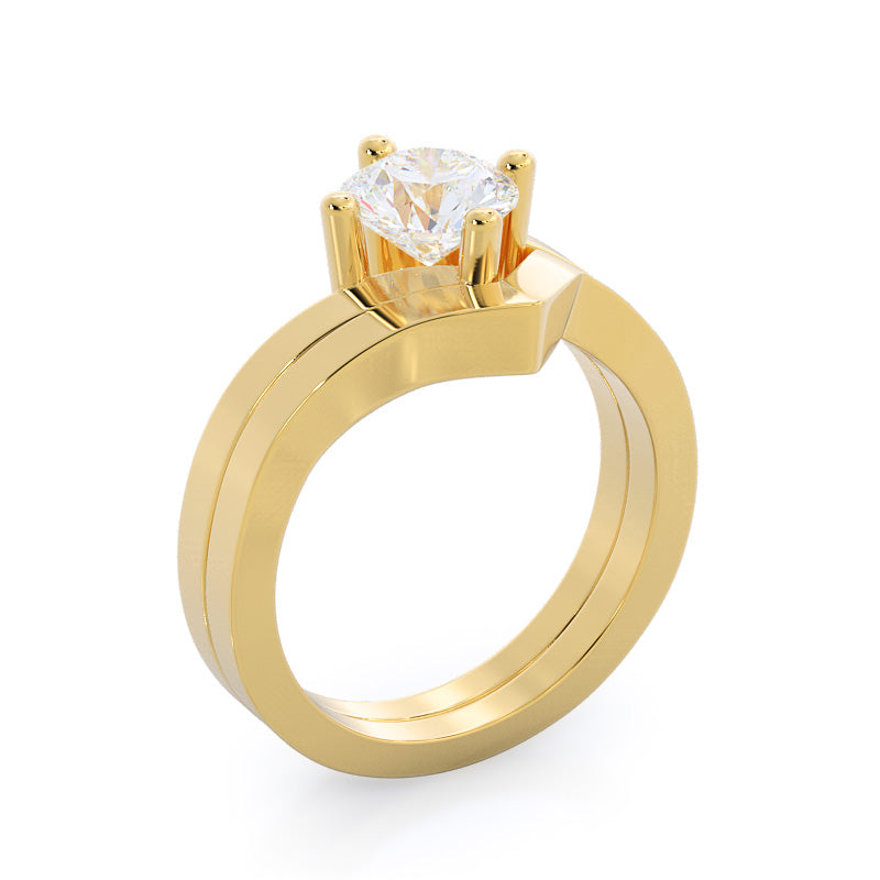 Chic East West Solitaire Diamond Wedding Band with 18KT Yellow Gold Cut Diamond in 14KT Yellow Gold view 4
