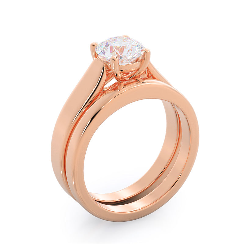 Cathedral Weaved Solitaire Wedding Band with 18KT Rose Gold Cut Diamond in 14KT Rose Gold view 3
